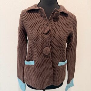 Boden Brown Knit Cardigan with Blue Accents
